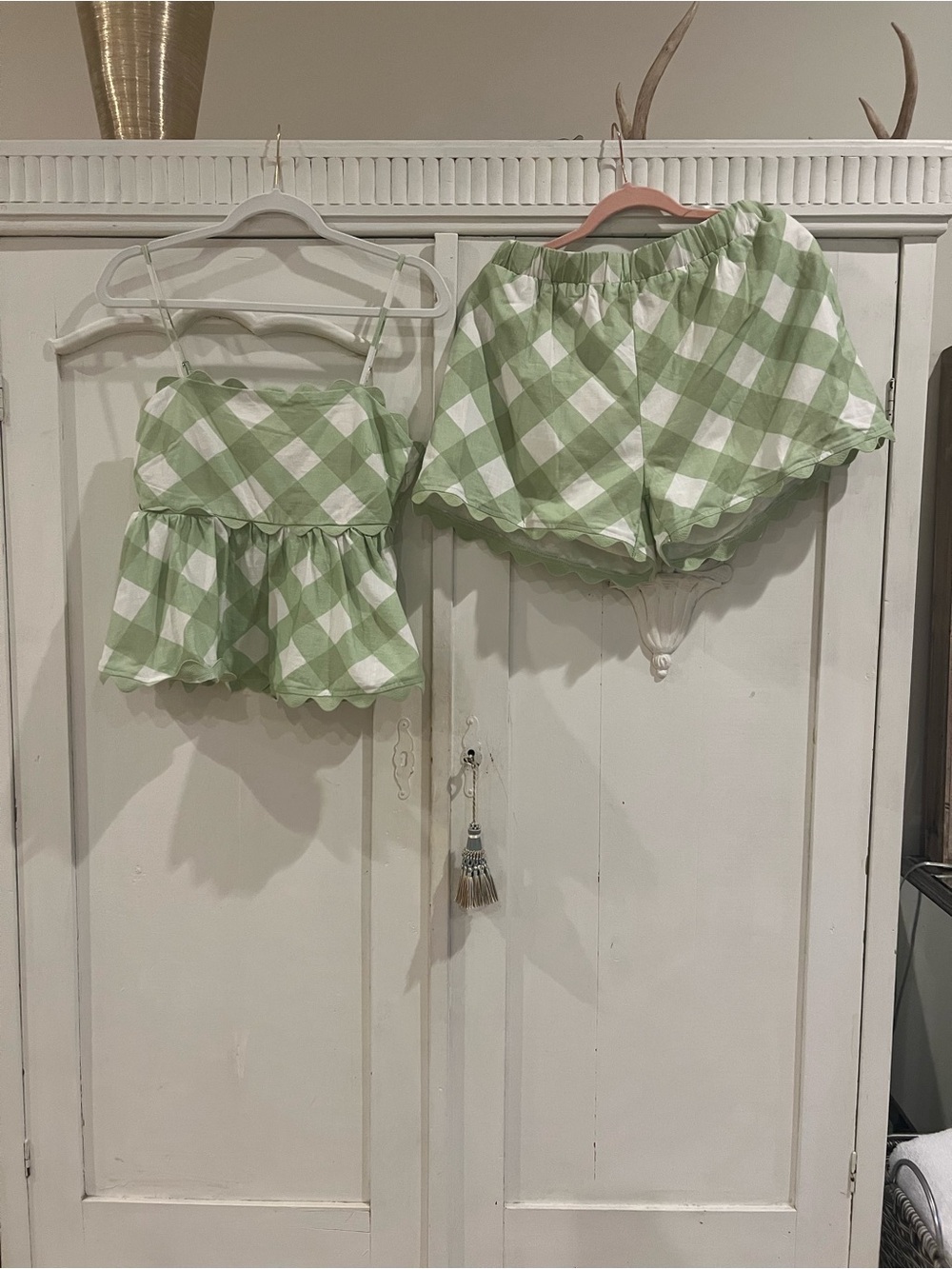 New without tags Peach Love California Green Gingham Ric Rac  Shorts set